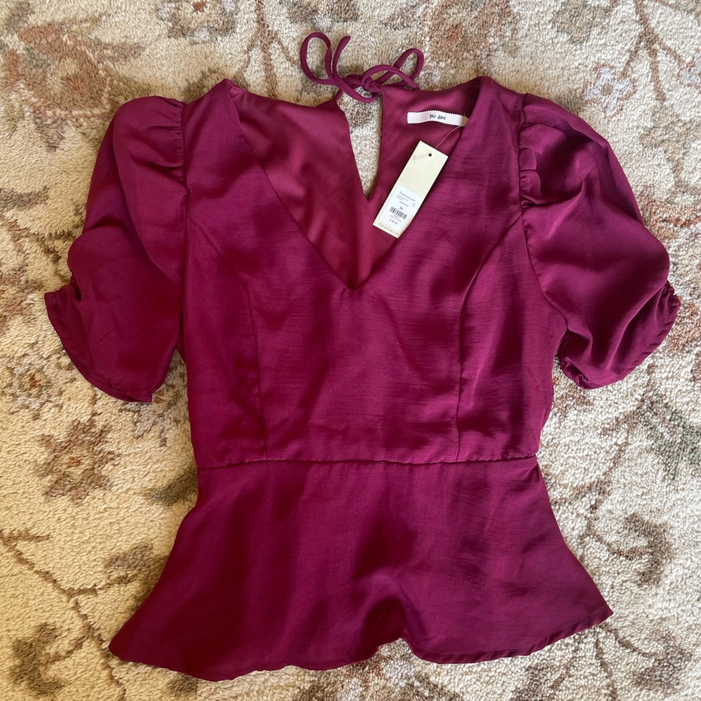 A New Day Pink Puff Sleeve Peplum Blouse